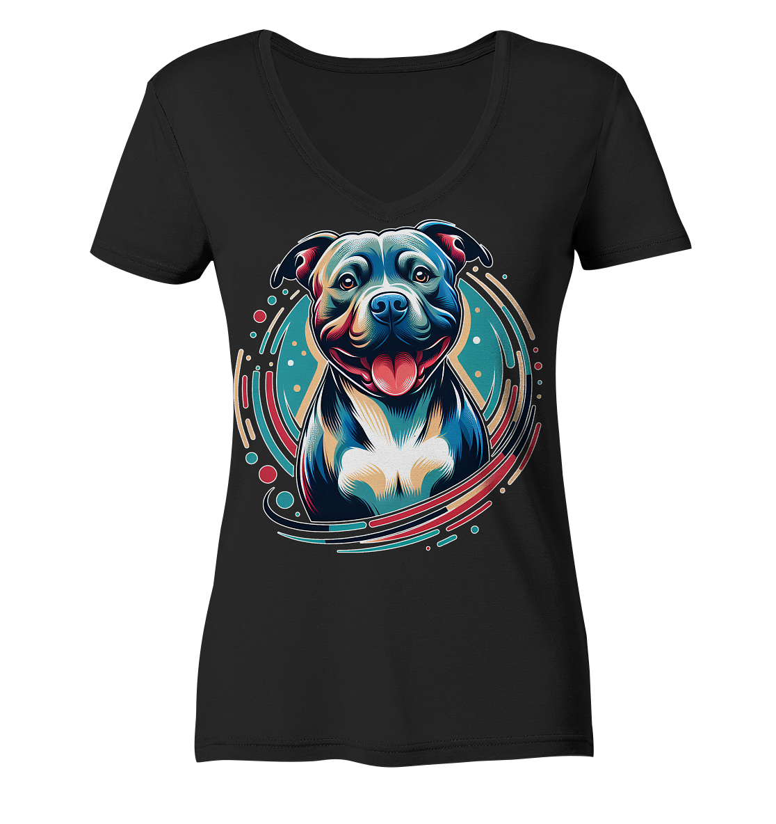 Happy Pittbull / Staffy PopArt - Ladies V-Neck Shirt
