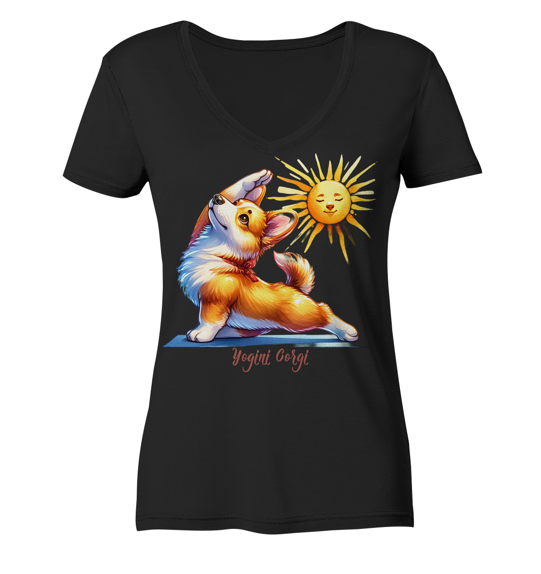 Yoga Corgi Hund yogini Gorgi - personalisierbar - Ladies V-Neck Shirt