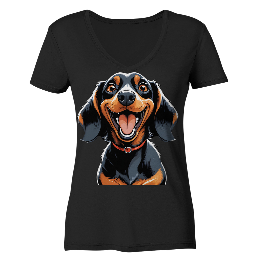 Happy Dackel Cartoon - Ladies V-Neck Shirt