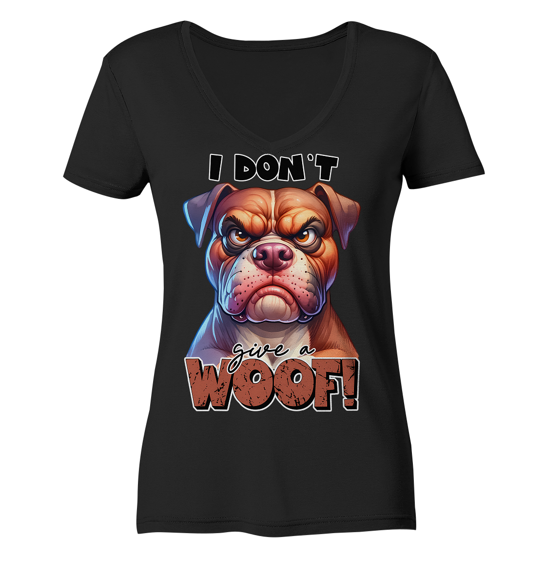 I don't give a woof - Fun Hunde Cartoon - Ladies V-Neck Shirt