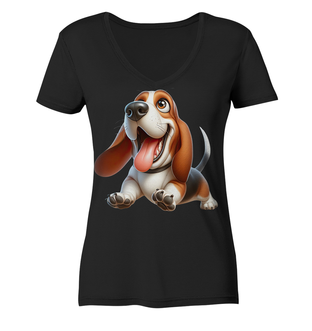 Basset Hound Cartoon personalisierbar - Ladies V-Neck Shirt