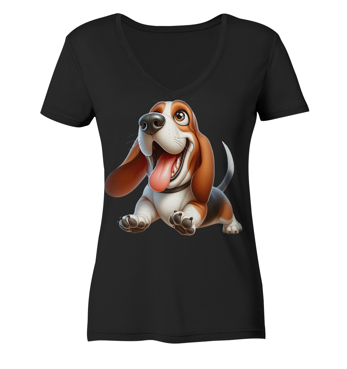 Basset Hound Cartoon personalisierbar - Ladies V-Neck Shirt