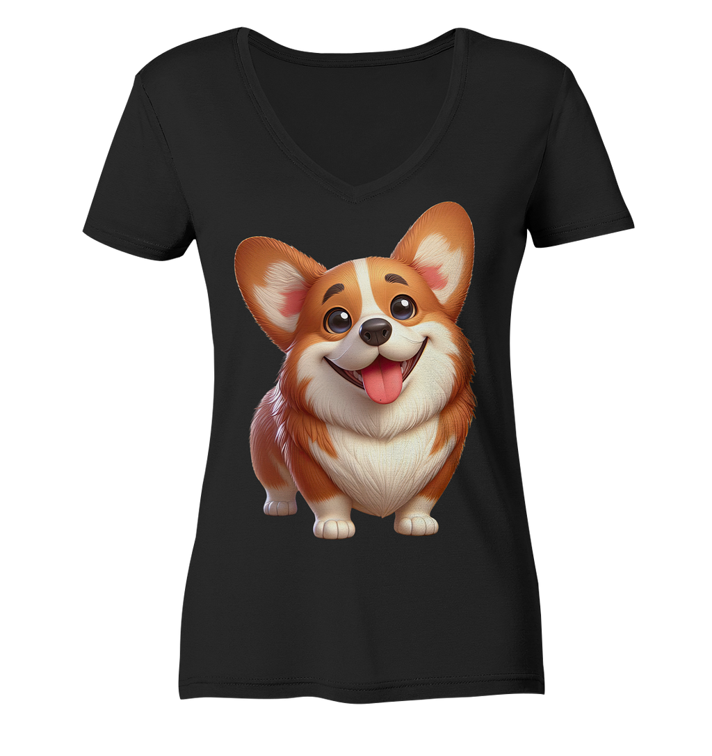 Corgi Cartoon Hund - persoinalisierbar - Ladies V-Neck Shirt