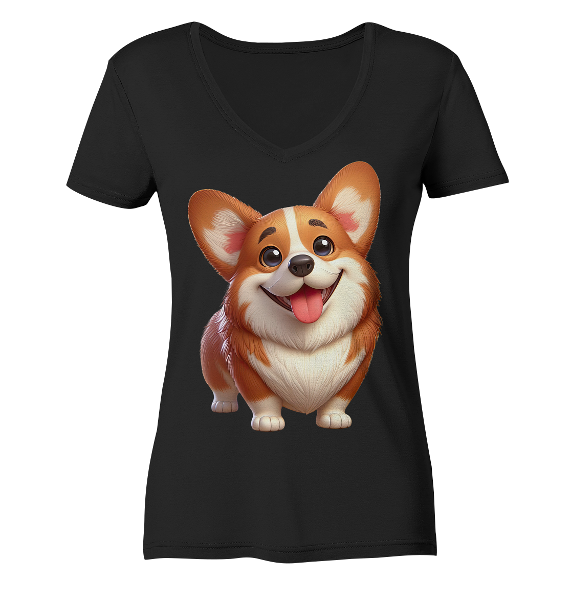 Corgi Cartoon Hund - persoinalisierbar - Ladies V-Neck Shirt