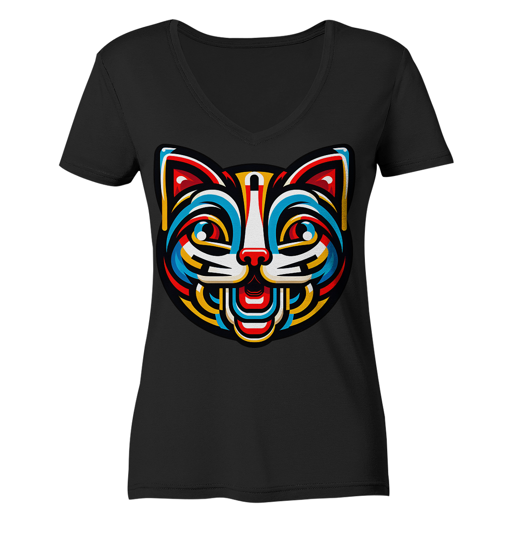 Pop Art Katze  - Ladies V-Neck Shirt