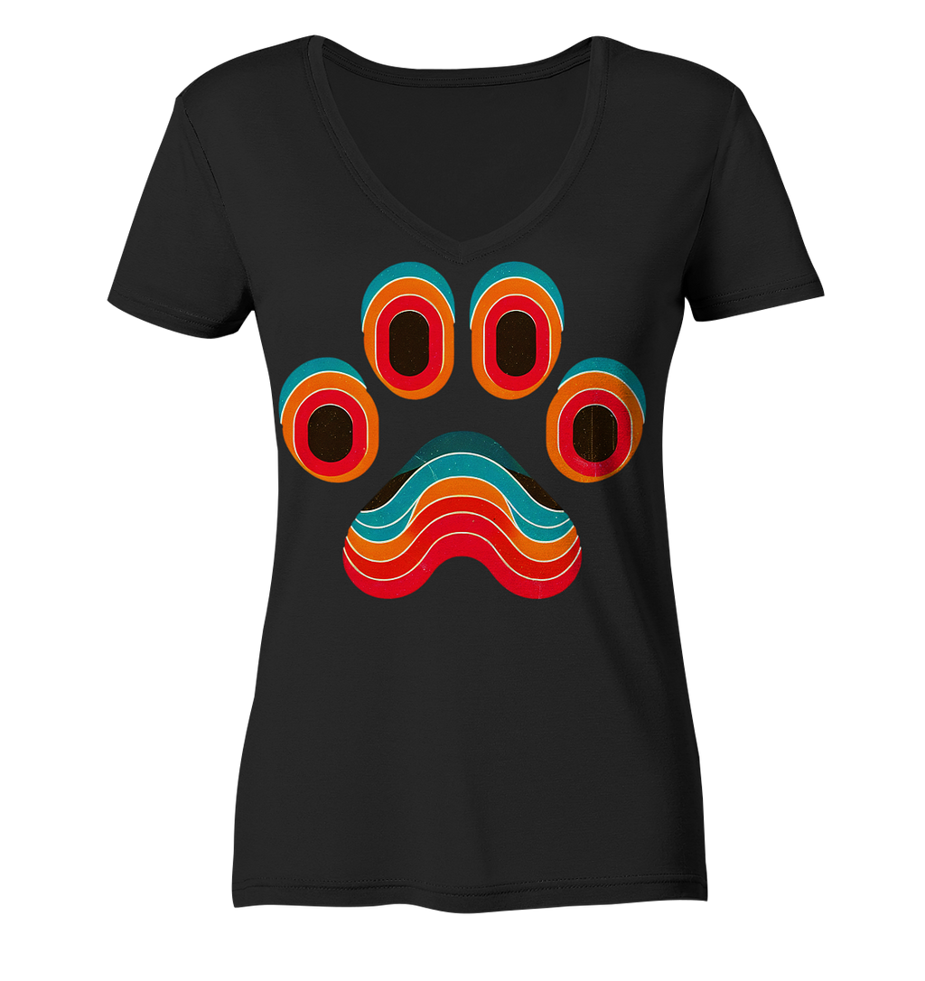70s Style Pfote Art - Ladies V-Neck Shirt