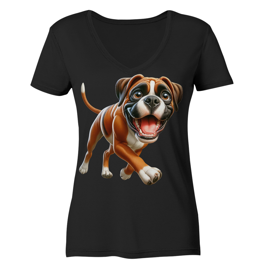 Boxer Cartoon Hund personalisierbar - Ladies V-Neck Shirt