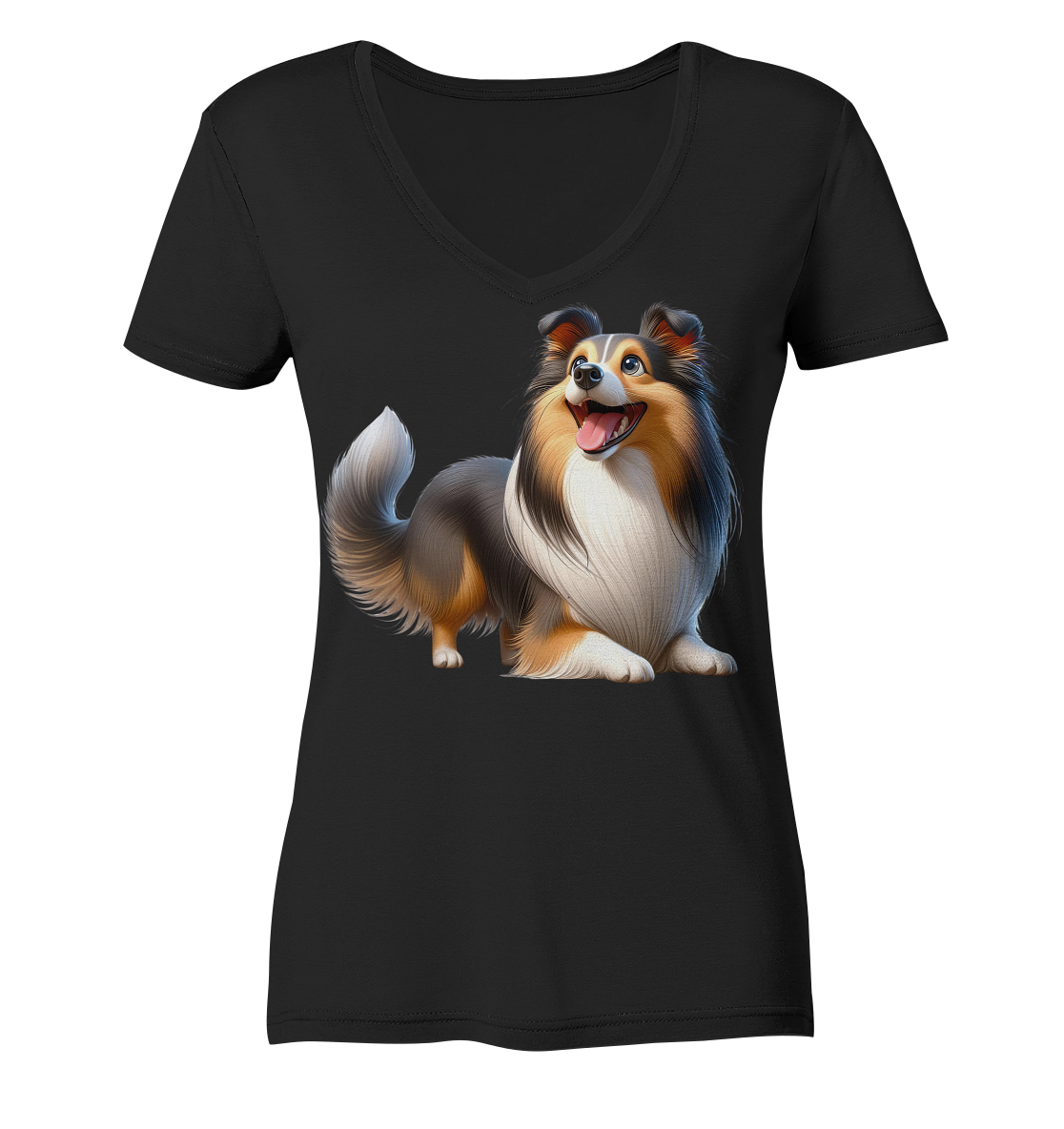 Shetland Sheepdog cartoon personalisierbar - Ladies V-Neck Shirt