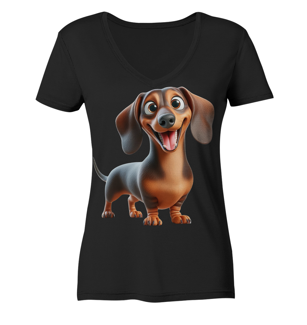 Happy Dackel Cartoon - personalisierbar - Ladies V-Neck Shirt