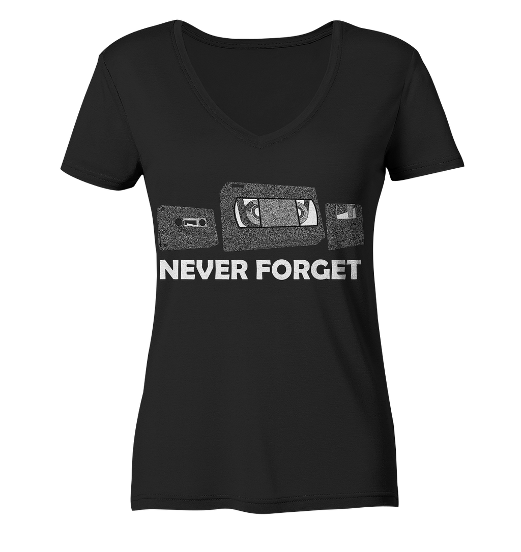Kasette, VHS,  Disk - never forget - Ladies V-Neck Shirt