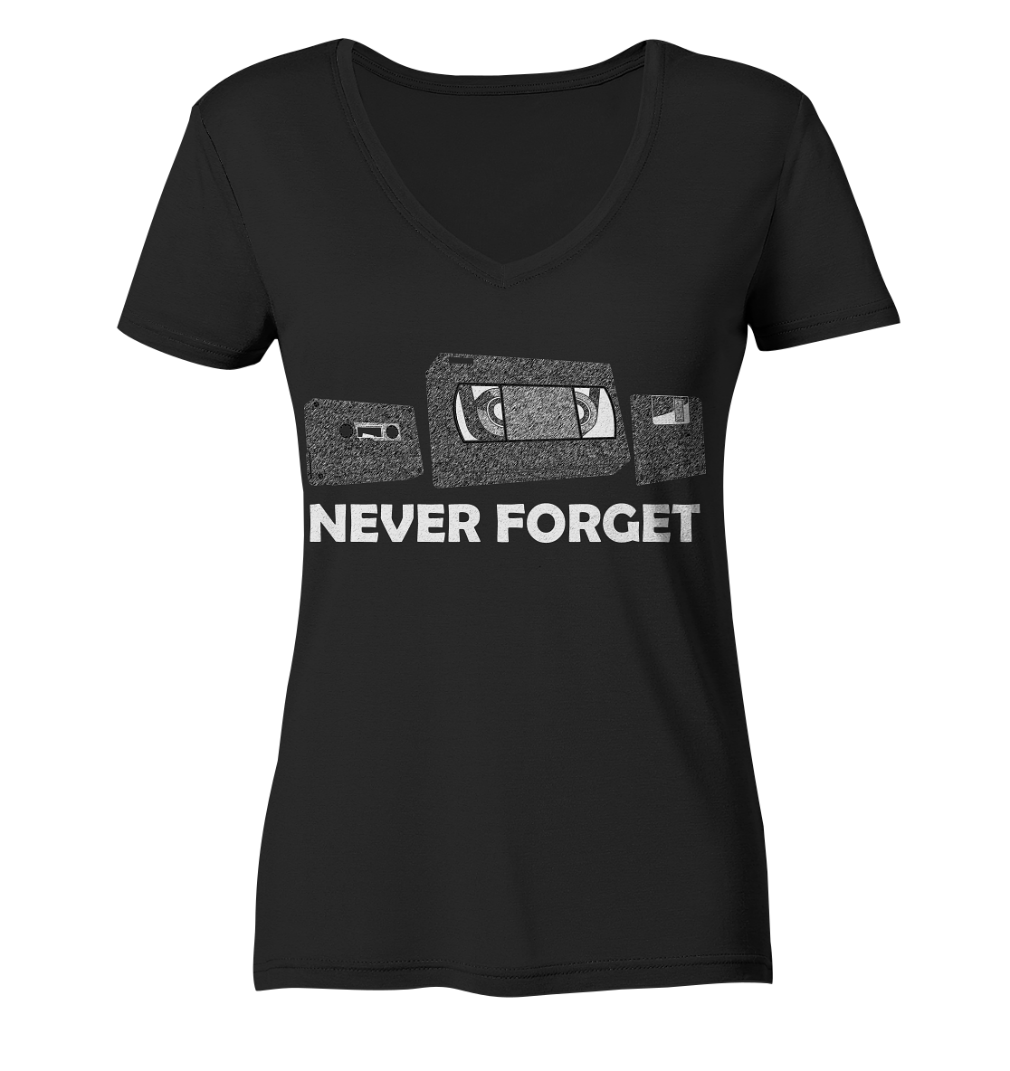 Kasette, VHS,  Disk - never forget - Ladies V-Neck Shirt