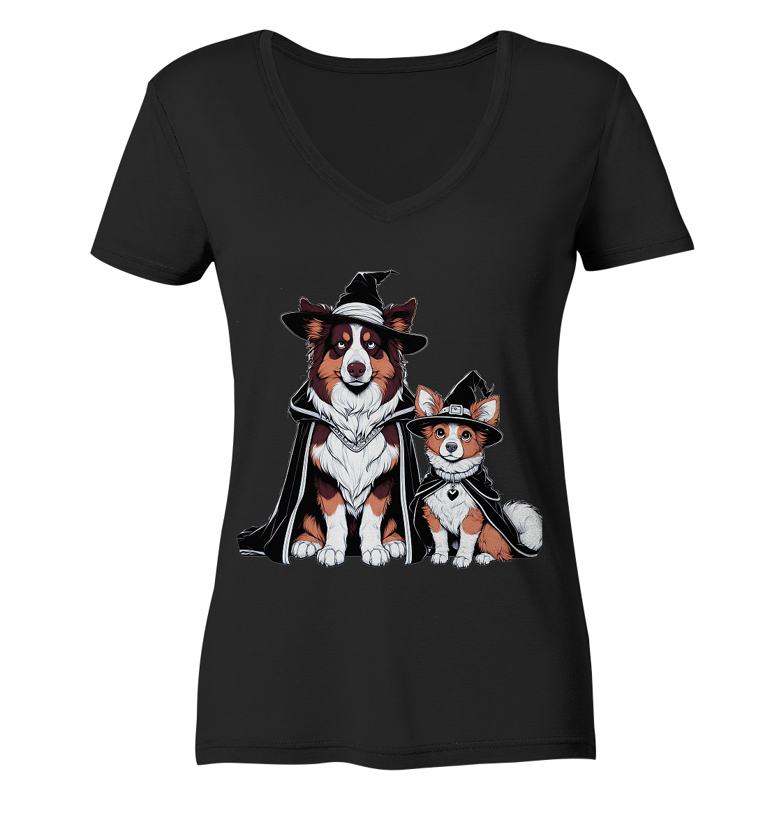 Halloween Wizard Hunde Terrier und Australian Sheppard  - Ladies V-Neck Shirt