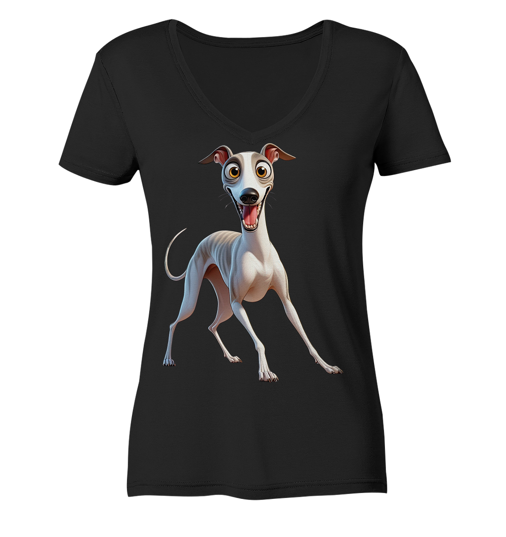 Whippet Cartoon personalisierbar - Ladies V-Neck Shirt