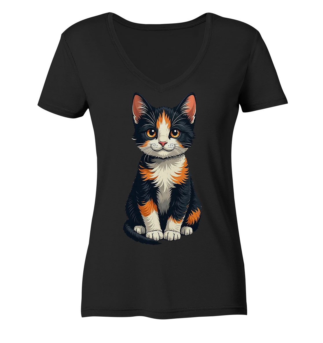 Süsse Glückskatze Illustration  - Ladies V-Neck Shirt