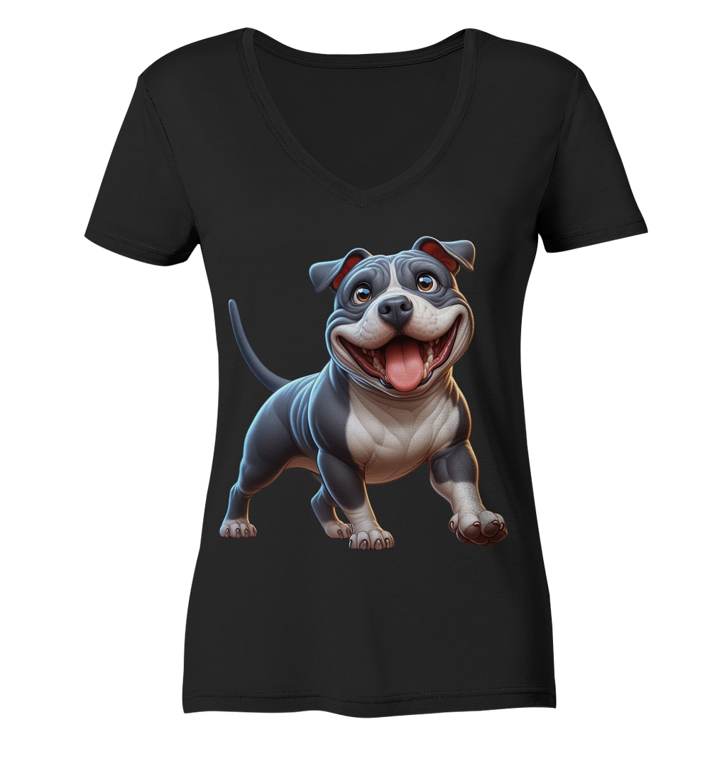 Pittbull Cartoon Hund personalisierbar - Ladies V-Neck Shirt