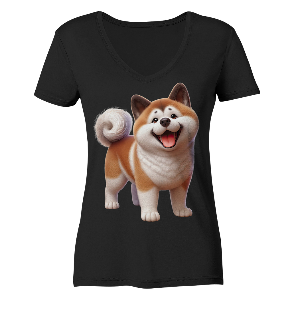 Akita Cartoon Hund personalisierbar - Ladies V-Neck Shirt