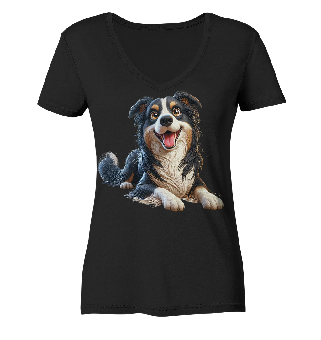 Border Collie Cartoon - personalisierbar - Ladies V-Neck Shirt