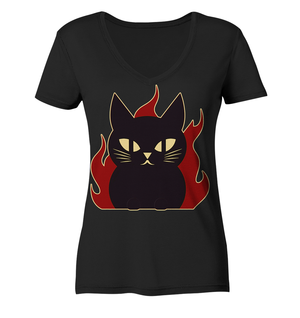 Devil Cat  illustration - Ladies V-Neck Shirt