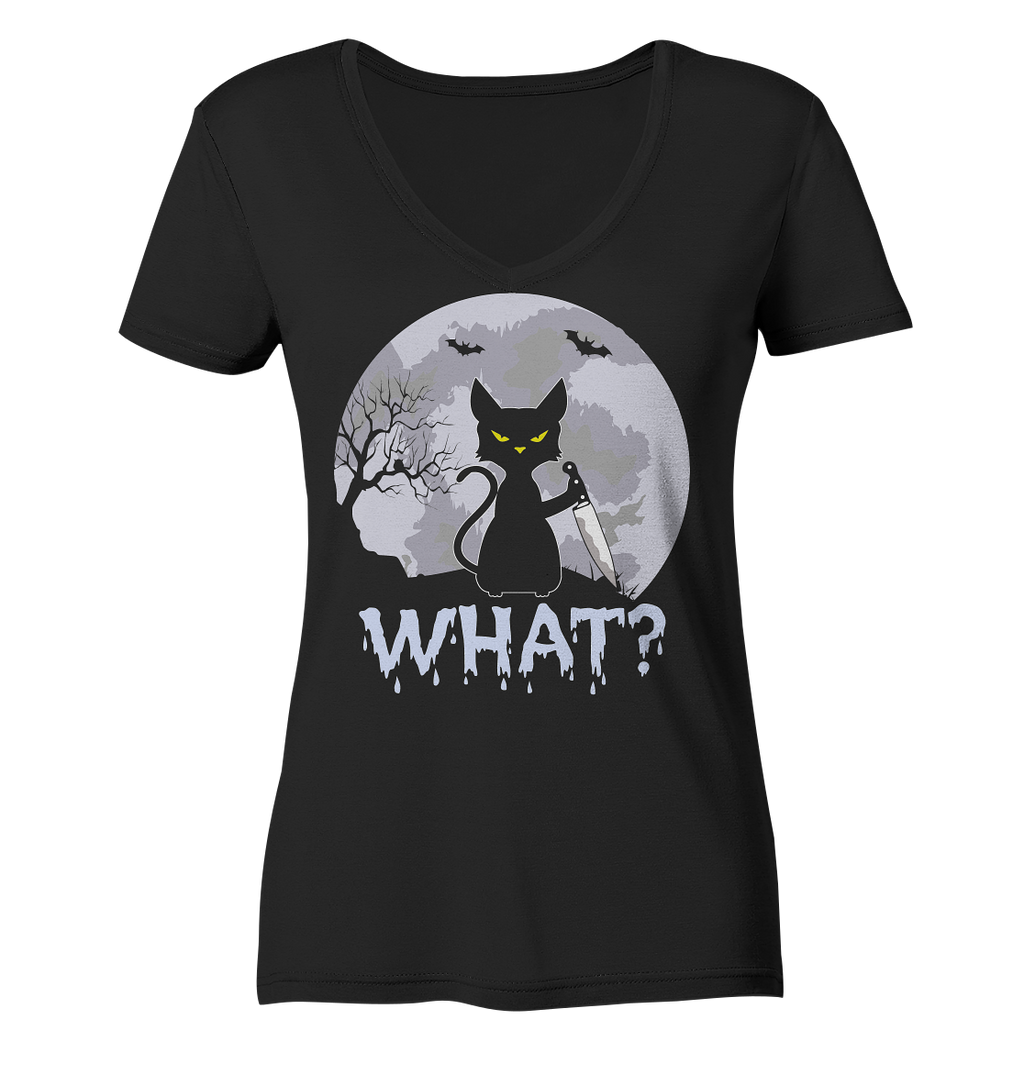 Halloween Katze Horror Lustig - Ladies V-Neck Shirt