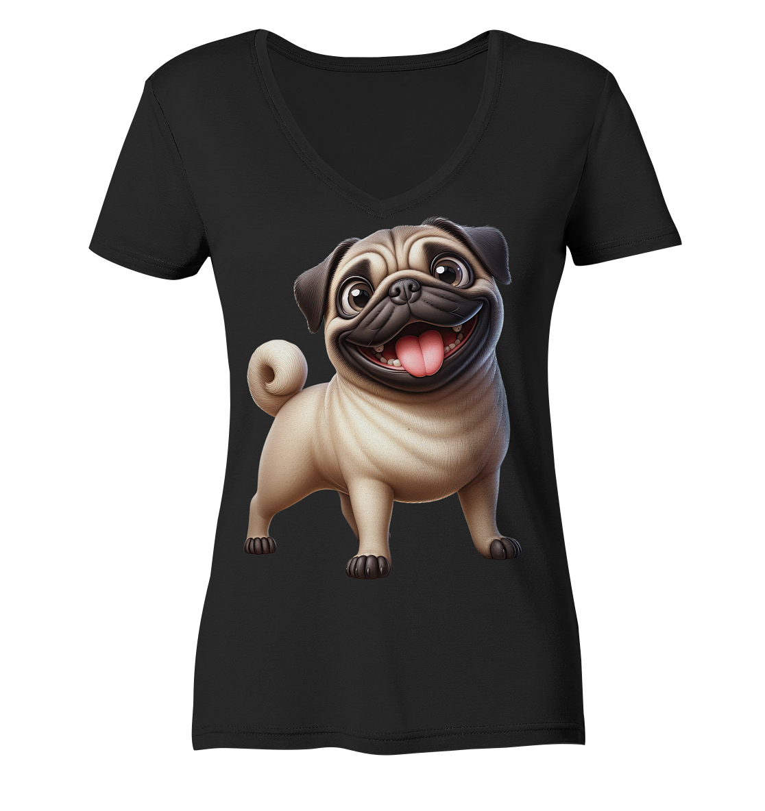 Mops Cartoon - personalisierbar - Ladies V-Neck Shirt