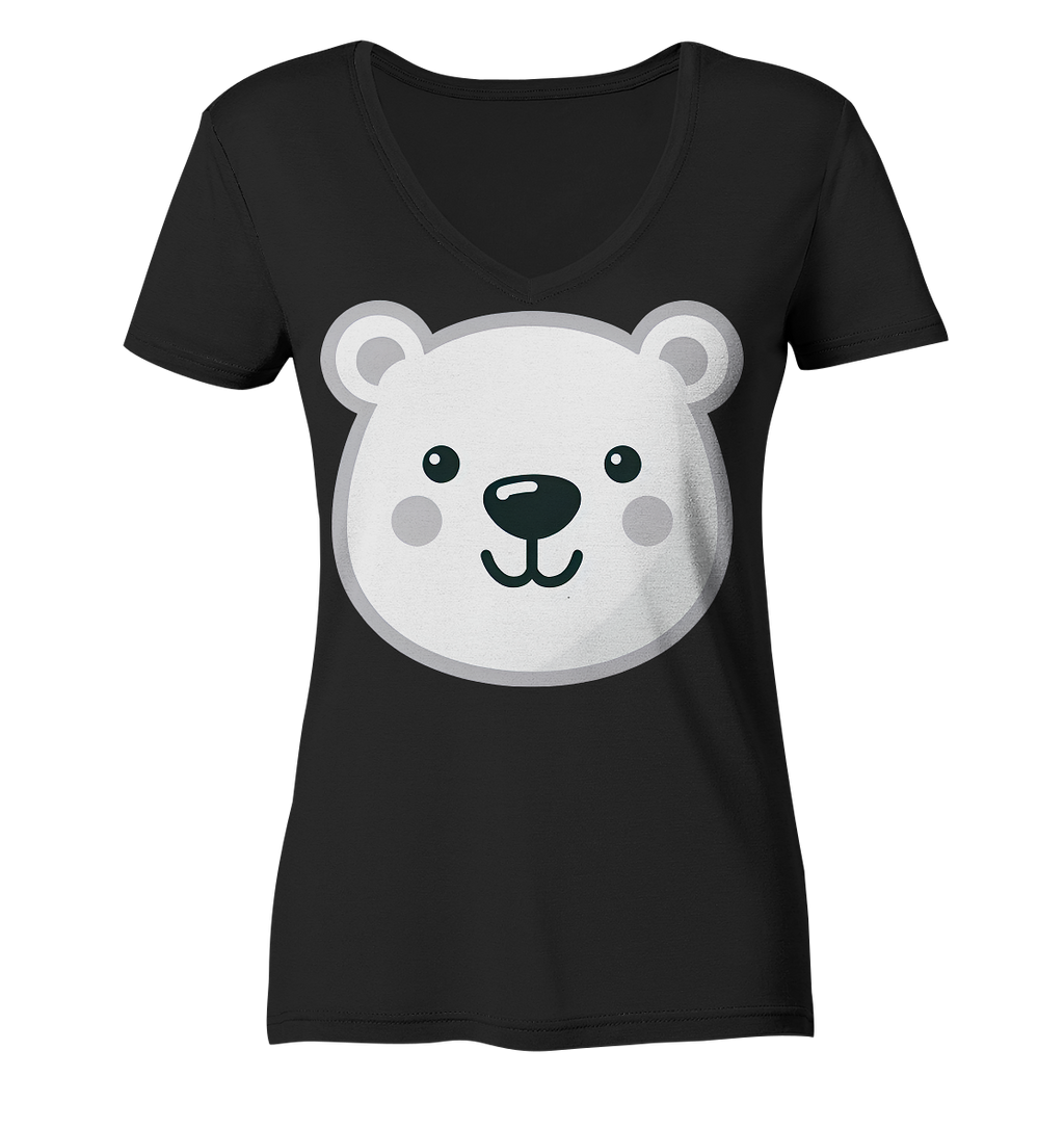 Fröhliche Eisbär Gesicht  - personalisierbar - Ladies V-Neck Shirt