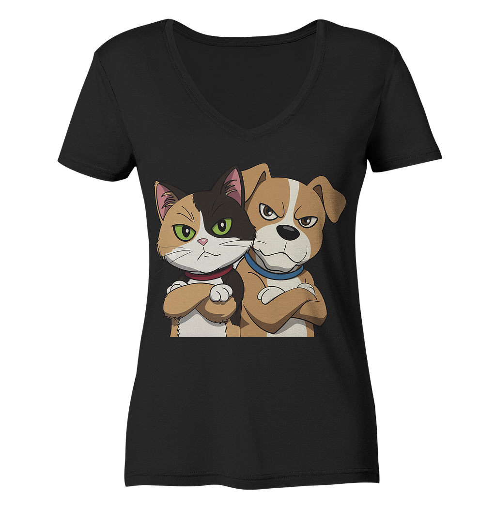 Hund und Katze grumpy - personalisierbar - Ladies V-Neck Shirt