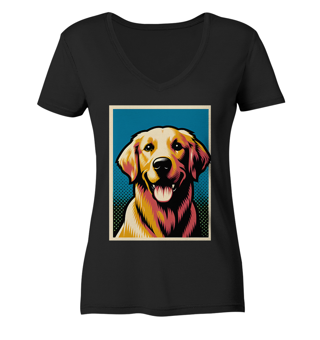 Golden Retriever Pop Art - personalisierbar - Ladies V-Neck Shirt