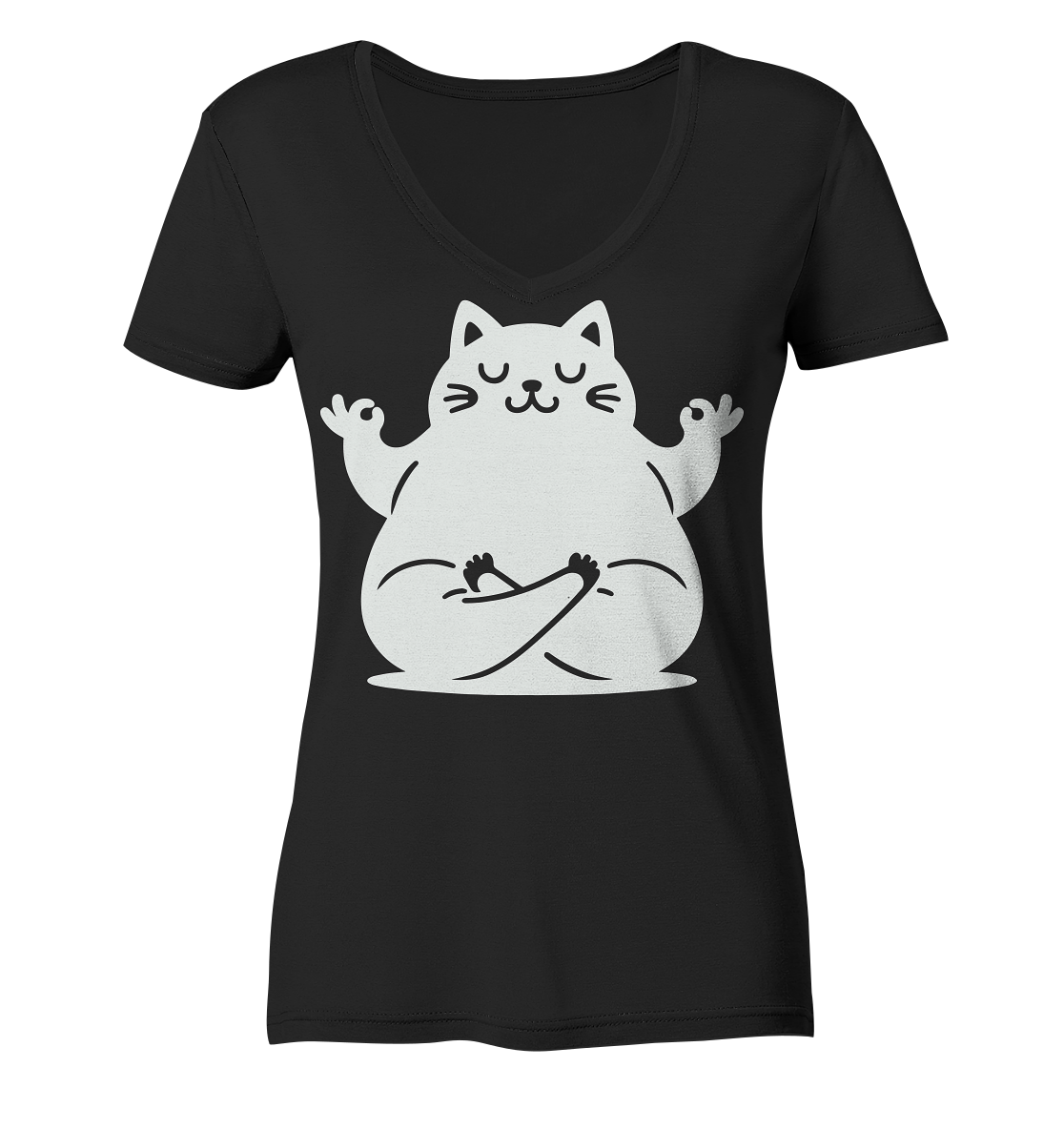 Lustige Yoga Katze - personalisierbar - Ladies V-Neck Shirt
