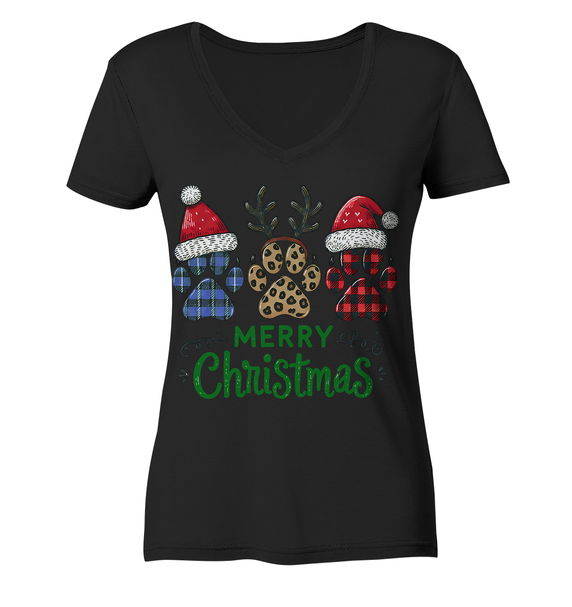 Paw Merry Christmas  - Ladies V-Neck Shirt