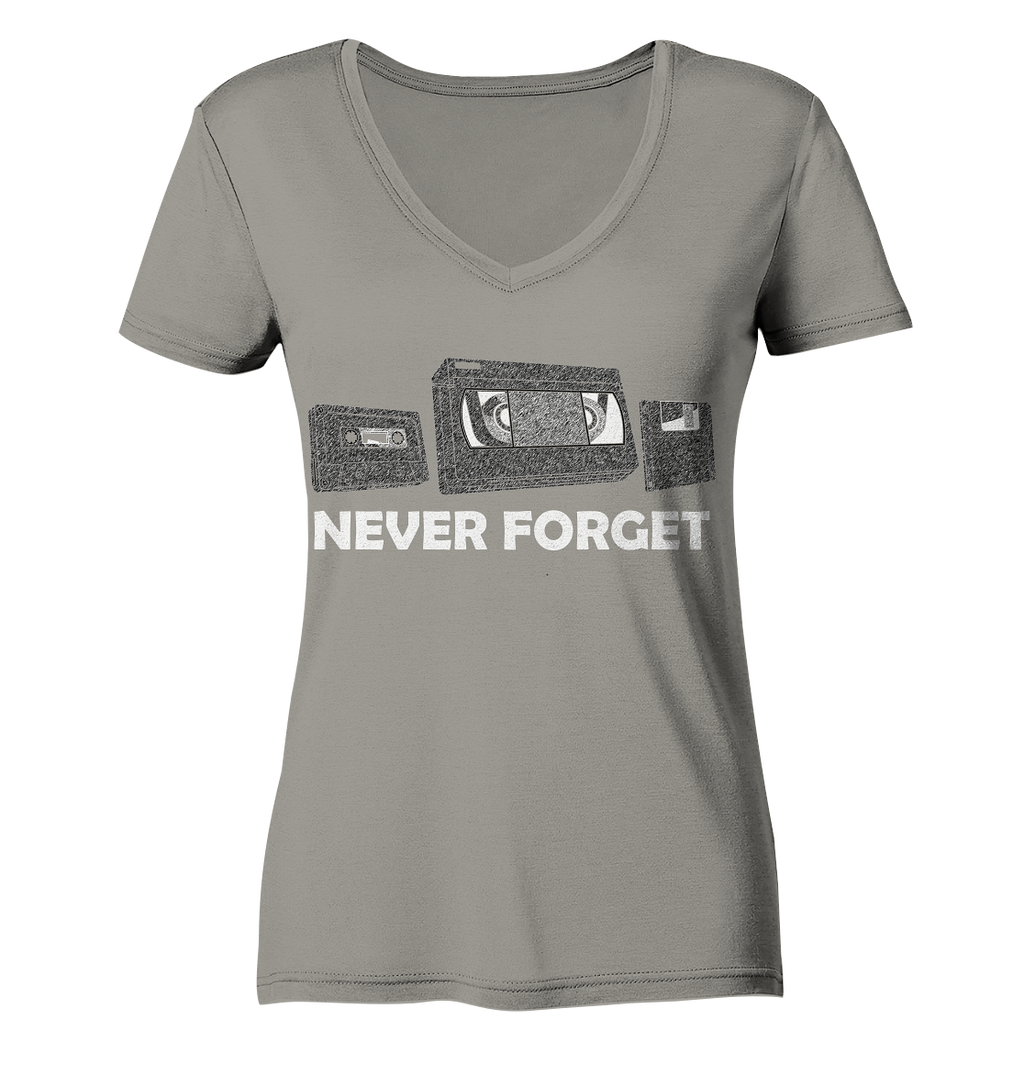 Kasette, VHS,  Disk - never forget - Ladies V-Neck Shirt