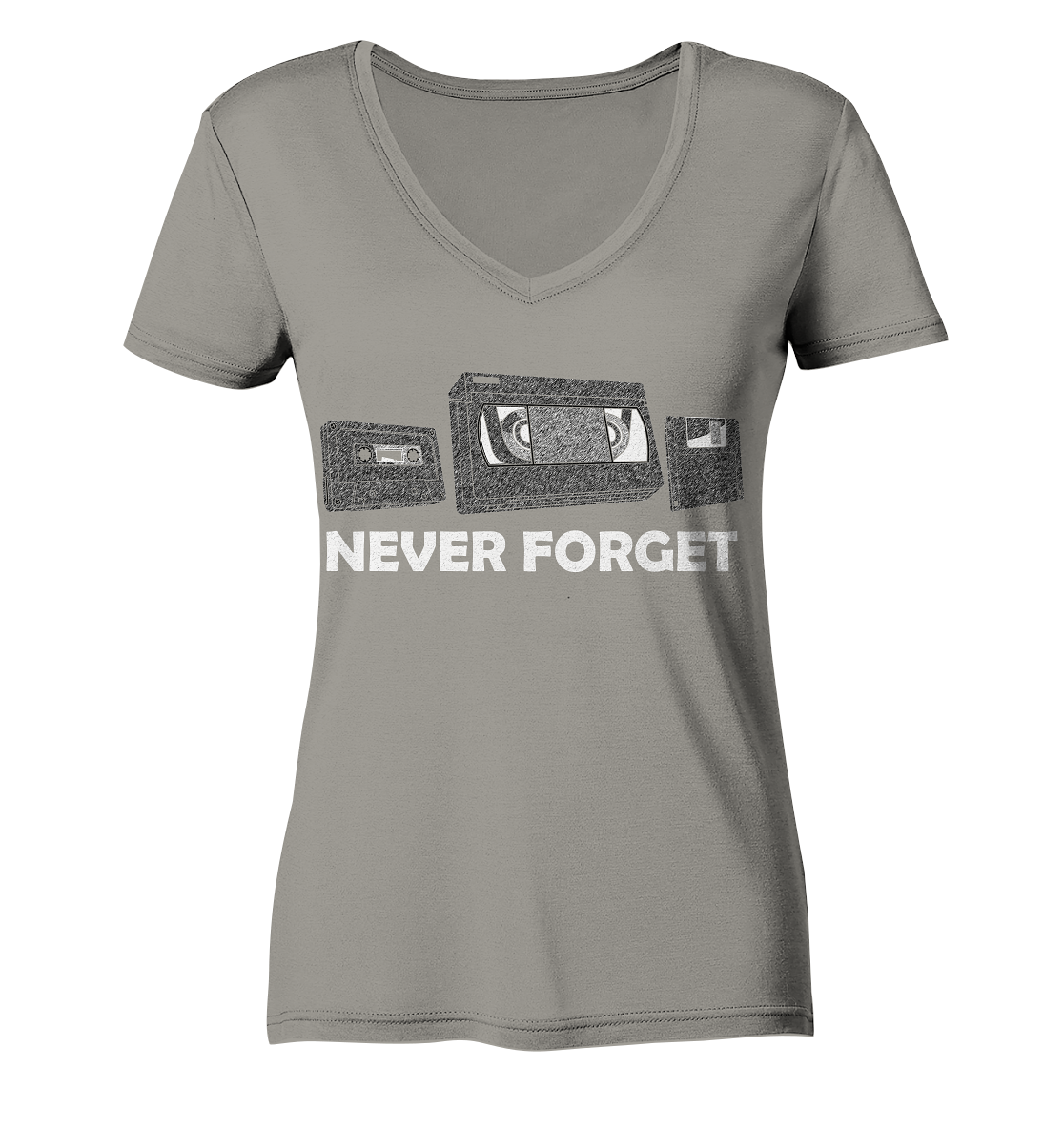 Kasette, VHS,  Disk - never forget - Ladies V-Neck Shirt