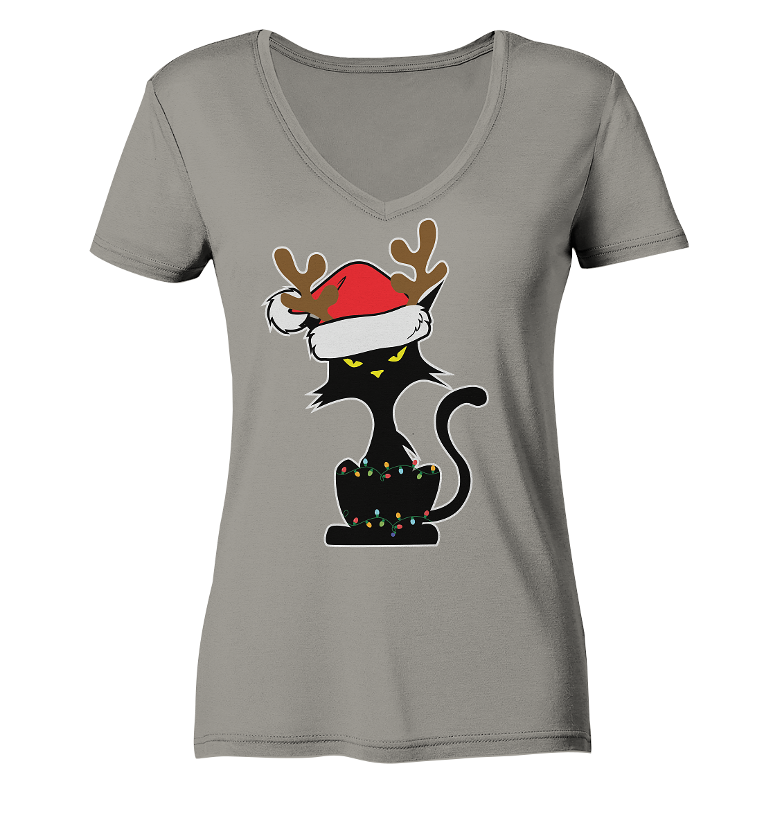 Grumpy Weihnachts Katze Cartoon - Ladies V-Neck Shirt