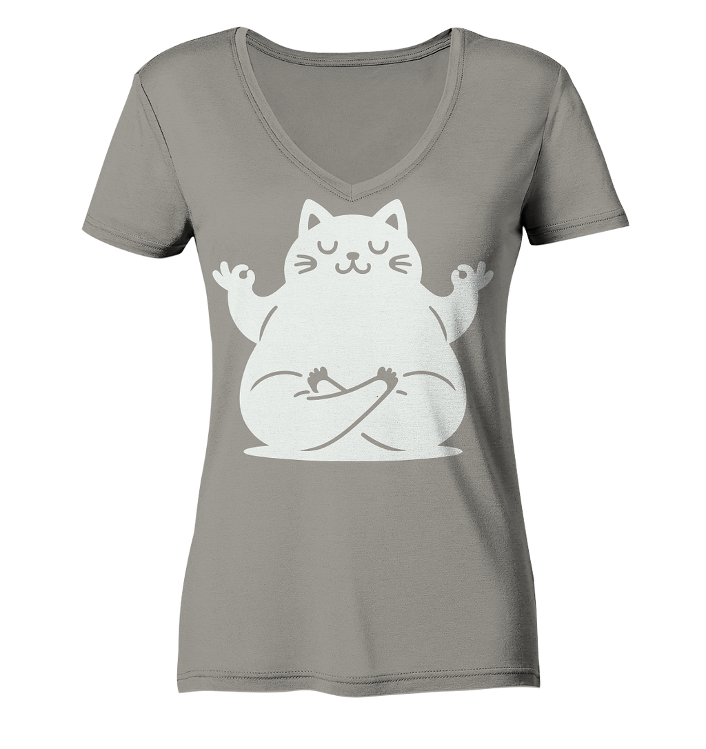 Funny yoga Cat - personalisierbar - Ladies V-Neck Shirt