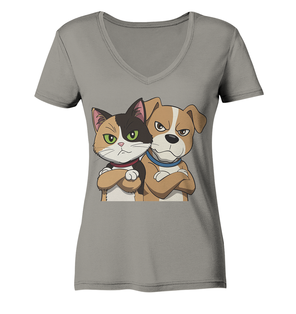Hund und Katze grumpy - personalisierbar - Ladies V-Neck Shirt