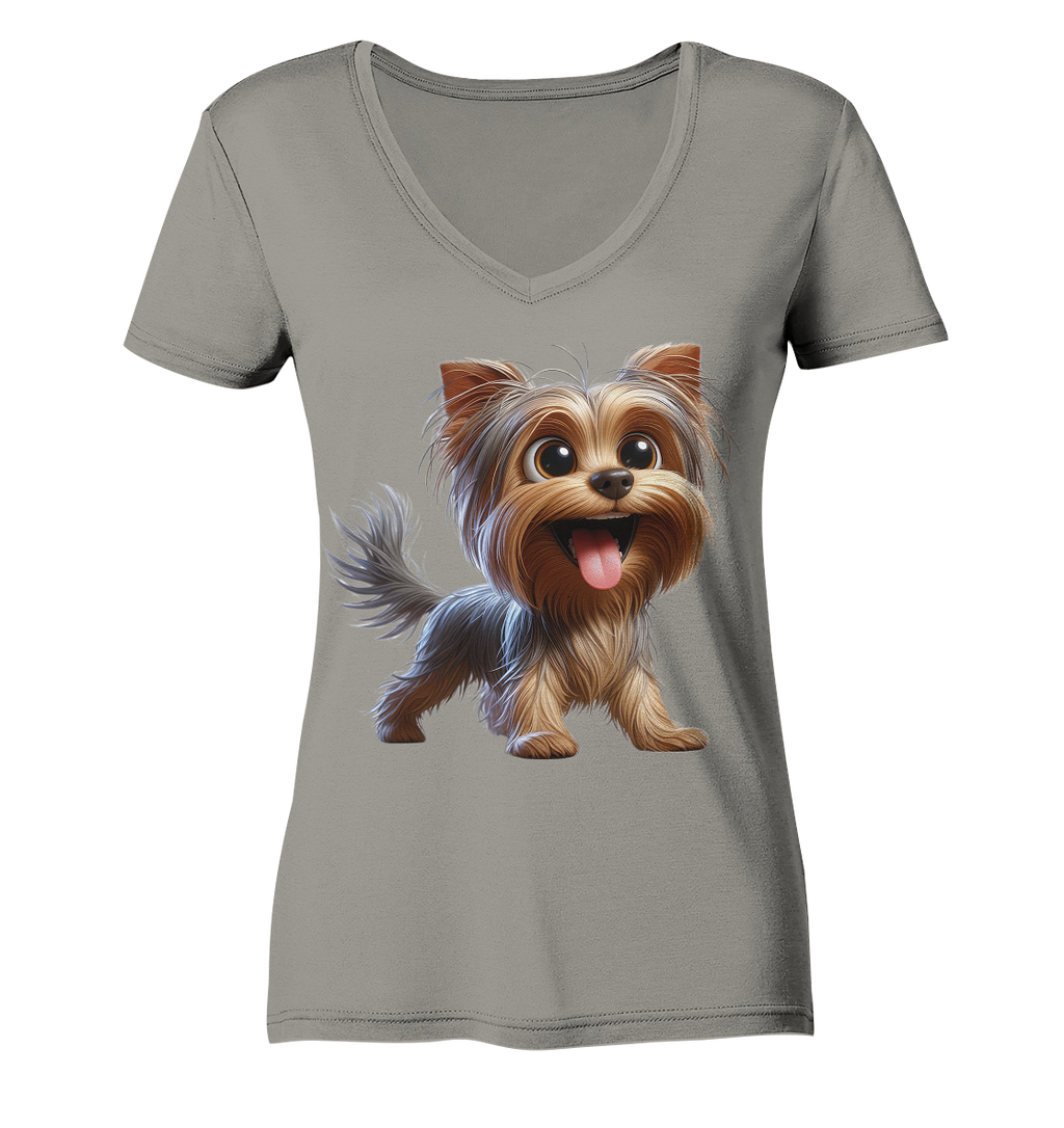 Yorkshire Terrier Cartoon - personalisierbar - Ladies V-Neck Shirt
