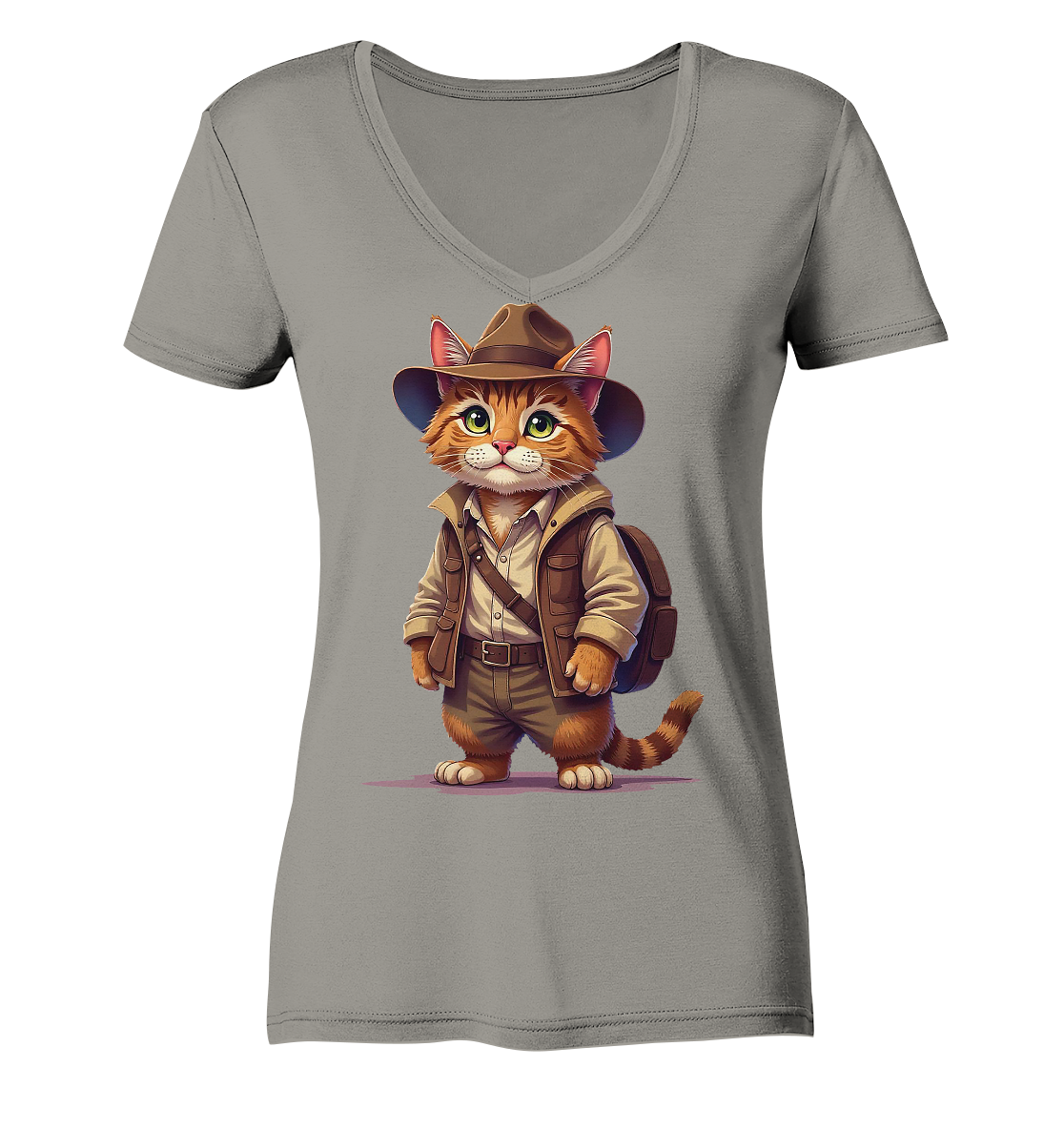 Abenteurer Katze Cartoon  - personalisierbar - Ladies V-Neck Shirt