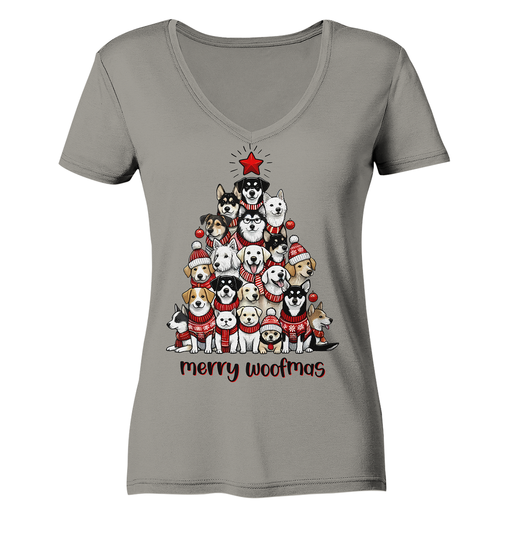 Weihnachten Christmas Hunde Baum Merry Woofmas - Ladies V-Neck Shirt