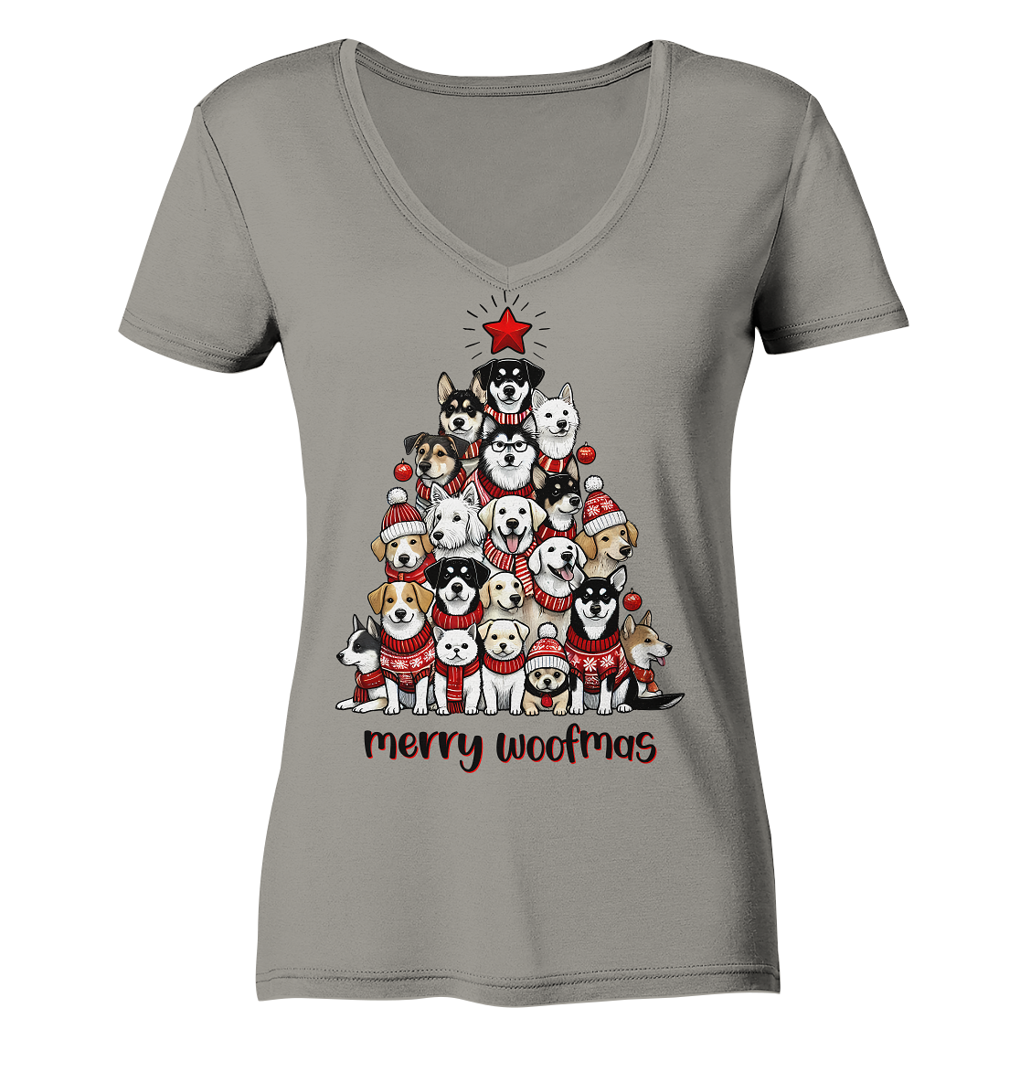 Weihnachten Christmas Hunde Baum Merry Woofmas - Ladies V-Neck Shirt