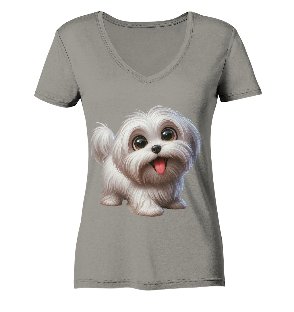 Malteser Hund Cartoon - personalisierbar - Ladies V-Neck Shirt