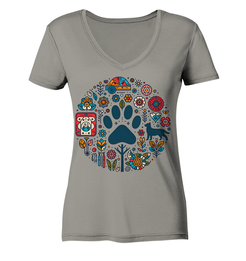 Farbige Modernes Design Pfote , Hund, Natur - Ladies V-Neck Shirt