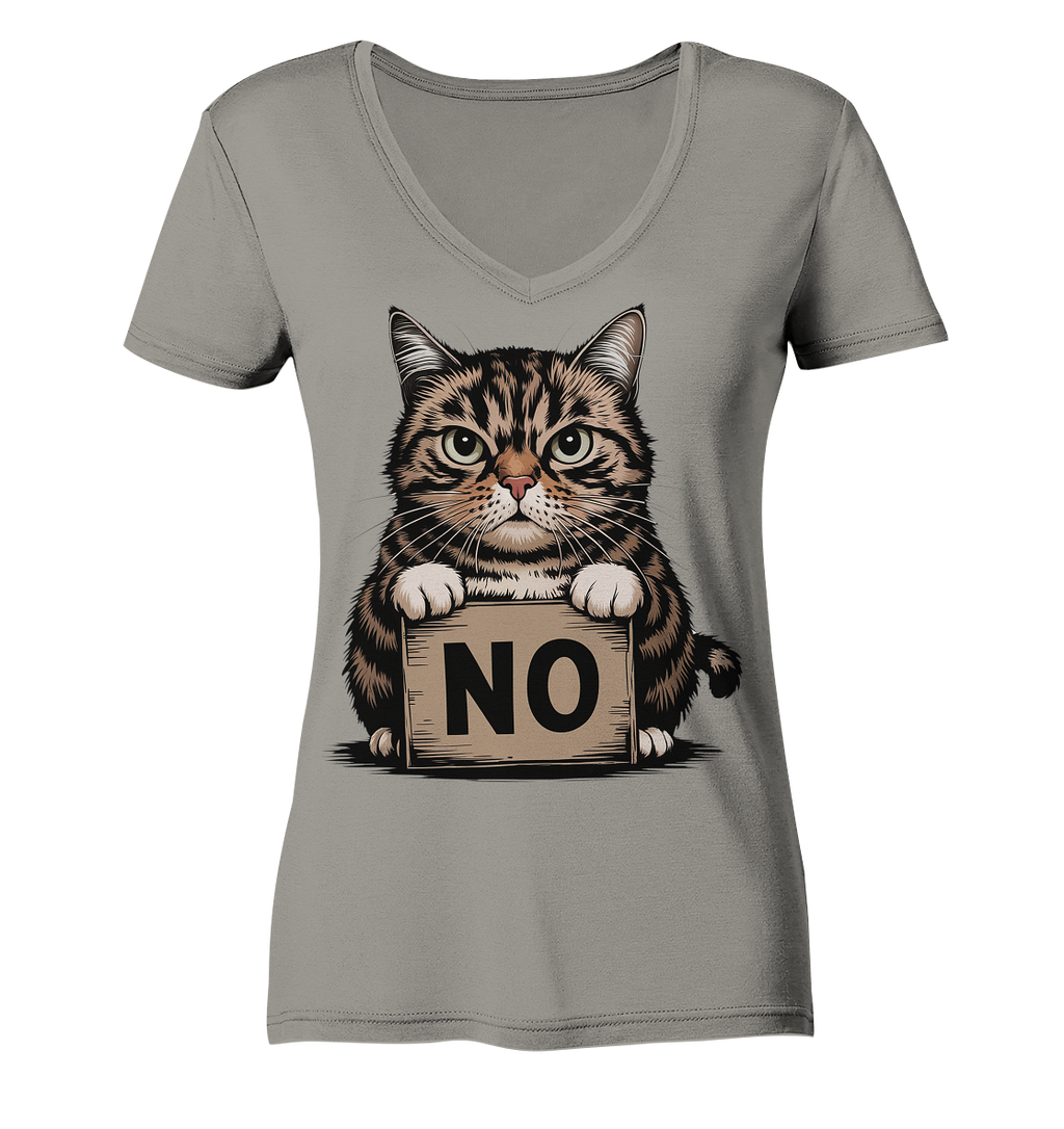 No - Funny Katze  - Ladies V-Neck Shirt