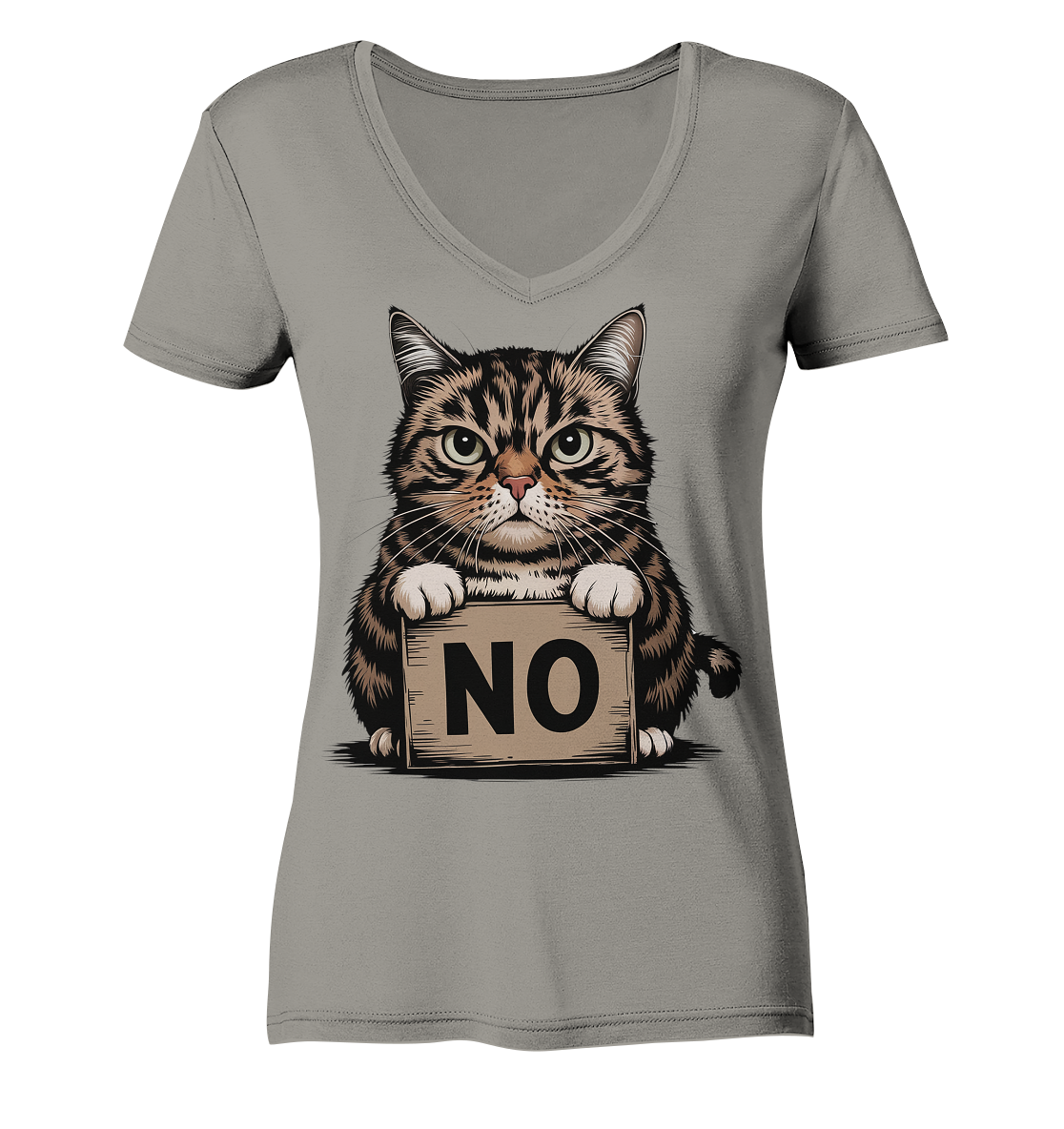 No - Funny Katze  - Ladies V-Neck Shirt