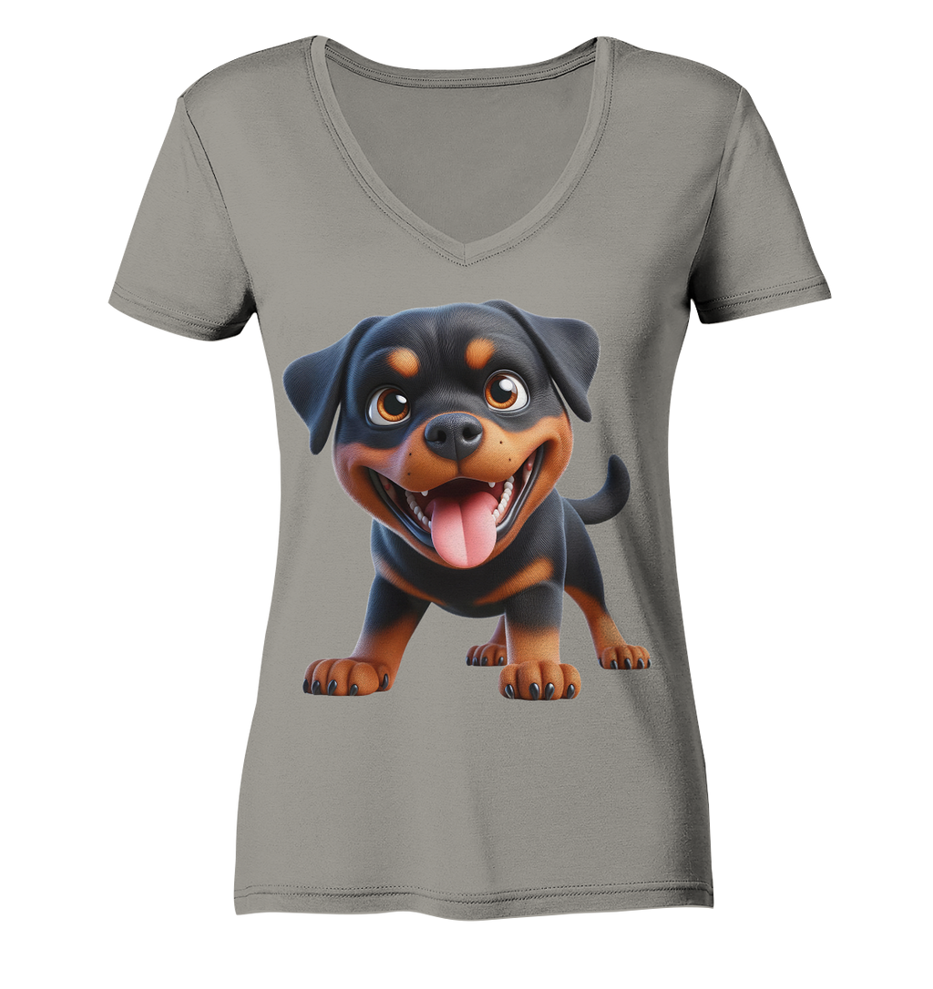 Rottweiler Cartoon Hund - personalisierbar - Ladies V-Neck Shirt