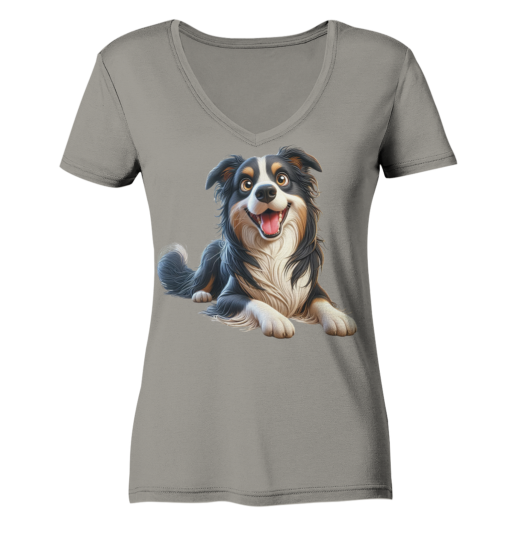 Border Collie Cartoon - personalisierbar - Ladies V-Neck Shirt