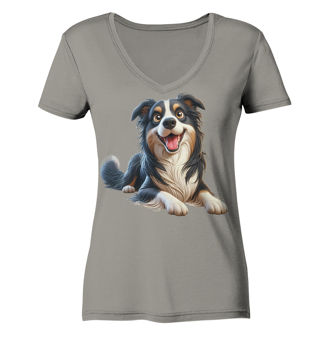Border Collie Cartoon - personalisierbar - Ladies V-Neck Shirt