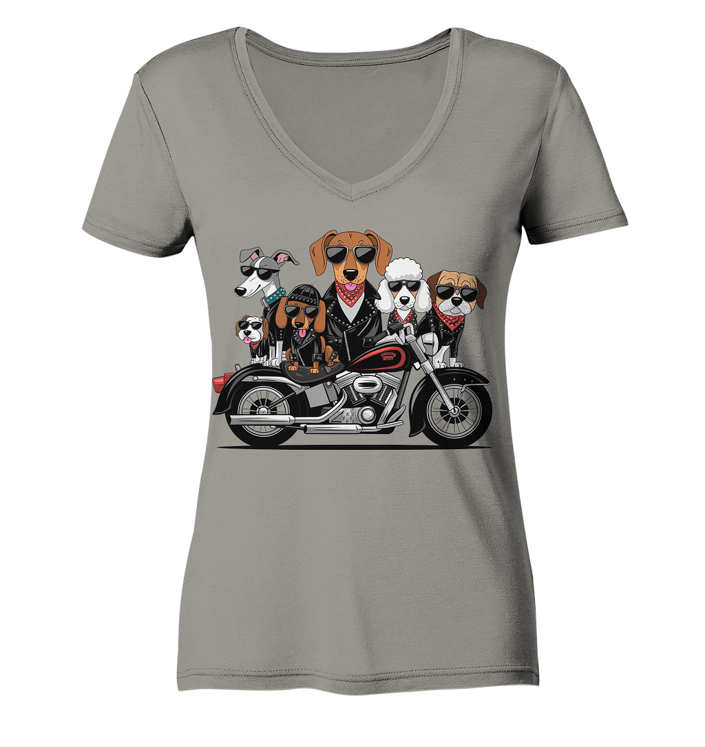 Hunde Biker Gang Fun - Ladies V-Neck Shirt