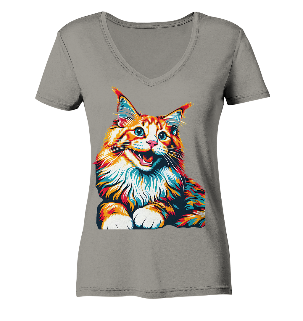 Maine Coon Katze Pop Art - personalisierbar - Ladies V-Neck Shirt