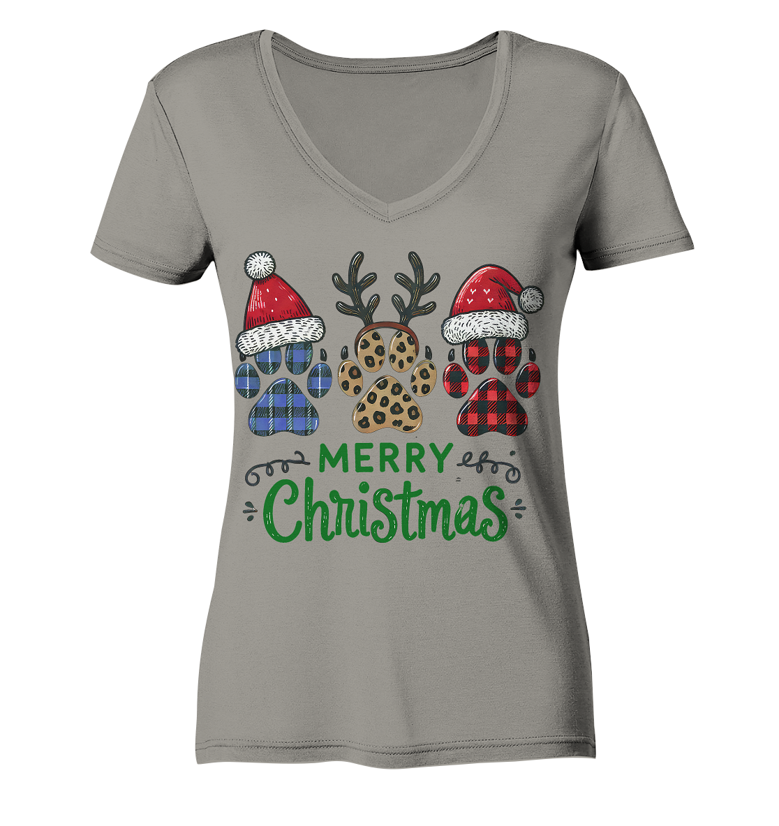 Paw Merry Christmas  - Ladies V-Neck Shirt