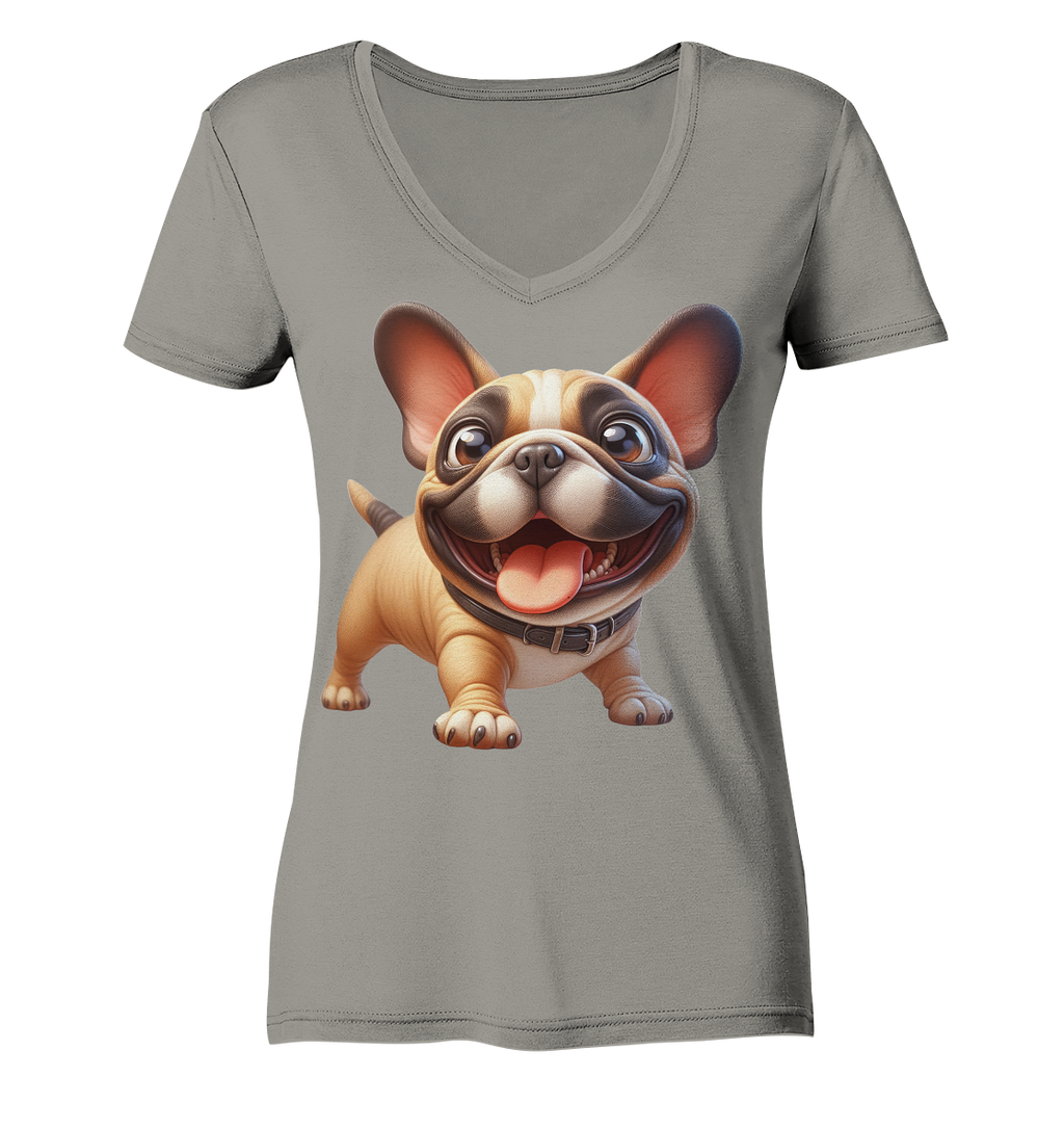 Französische Bulldogge Cartoon personalisierbar - Ladies V-Neck Shirt