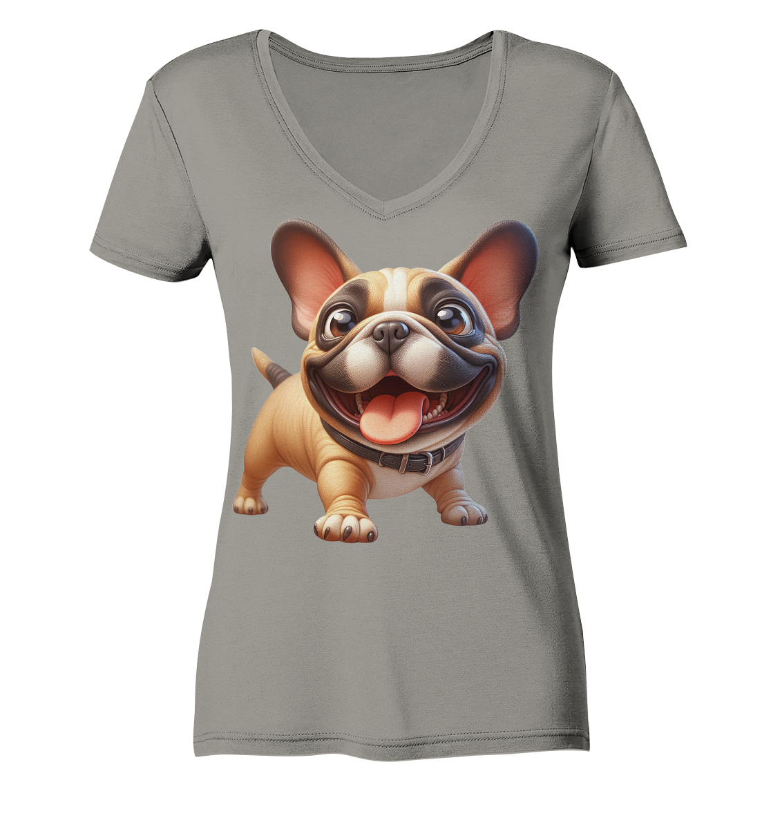 Französische Bulldogge Cartoon personalisierbar - Ladies V-Neck Shirt